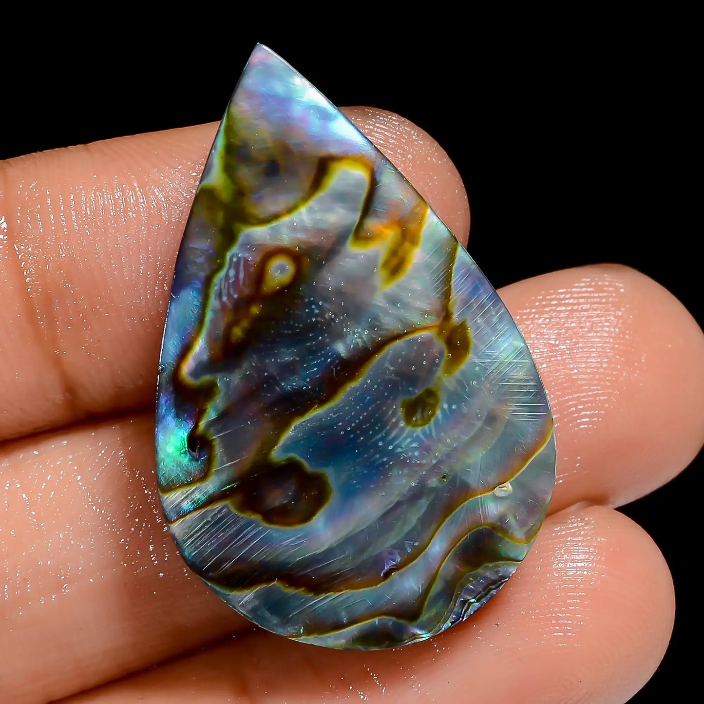 Classic Top Grade Quality 100% Natural Abalone Shell Pear Shape Cabochon Loose Gemstone For Making Jewelry 34 Ct. 32X21X7 mm V-6817