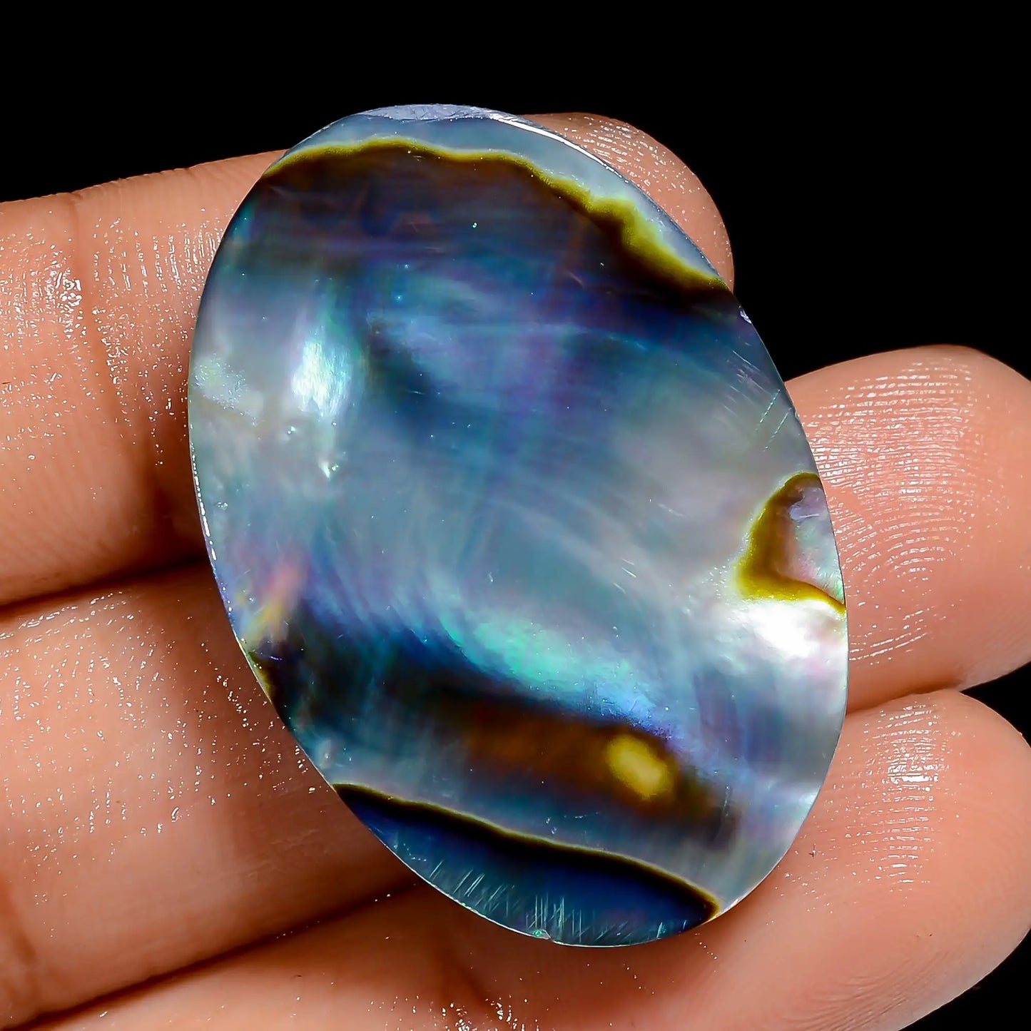 Dazzling Top Grade Quality 100% Natural Abalone Shell Oval Shape Cabochon Loose Gemstone For Making Jewelry 36.5 Ct. 32X22X6 mm V-6818