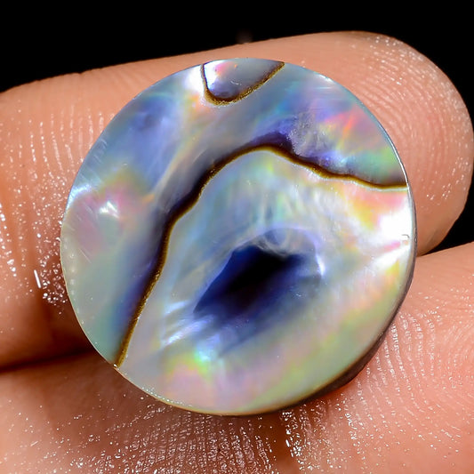 Unique Top Grade Quality 100% Natural Abalone Shell Round Shape Cabochon Loose Gemstone For Making Jewelry 16 Ct. 18X18X5 mm V-6825