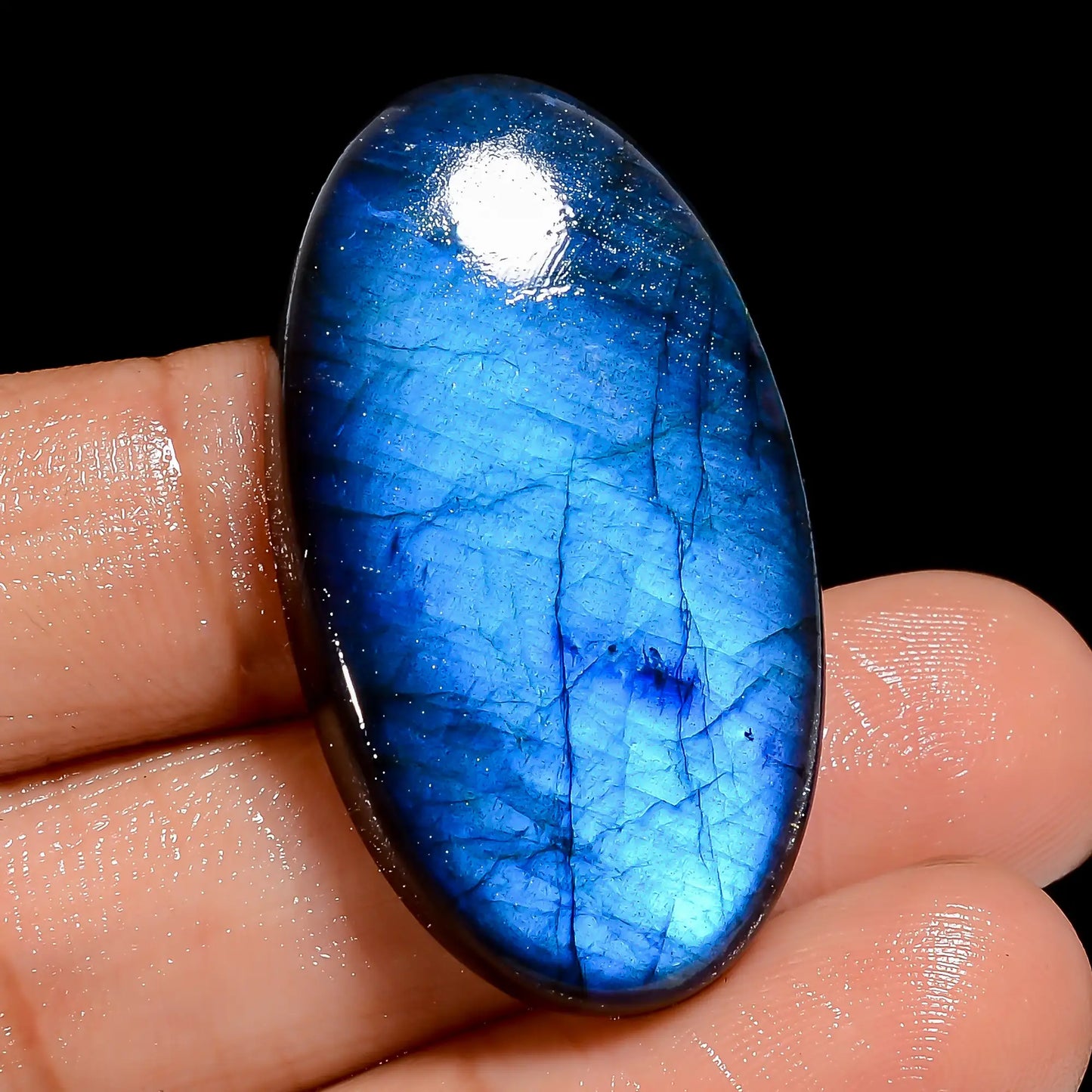 Amazing Top Grade Quality 100% Natural Premium Blue Labradorite Oval Shape Cabochon Loose Gemstone For Making Jewelry 47.5 Ct. 36X20X7 mm V-6853