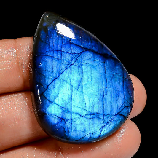 Dazzling Top Grade Quality 100% Natural Premium Blue Labradorite Pear Shape Cabochon Loose Gemstone For Making Jewelry 64.5 Ct. 39X28X7 mm V-6860