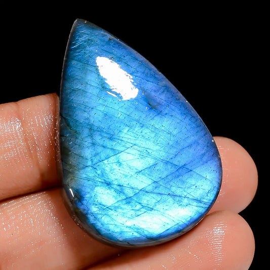 Excellent Top Grade Quality 100% Natural Premium Blue Labradorite Pear Shape Cabochon Loose Gemstone For Making Jewelry 60 Ct. 38X25X8 mm V-6861