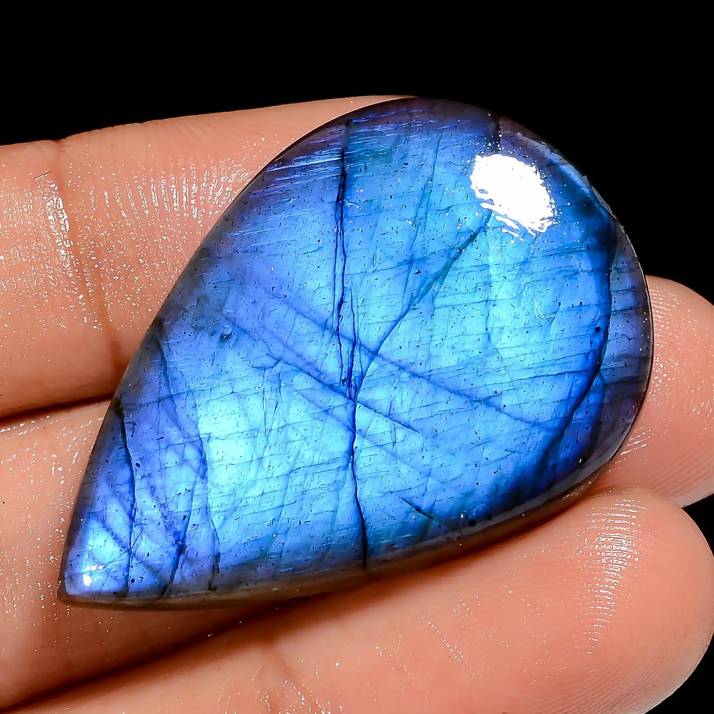 Exclusive Top Grade Quality 100% Natural Premium Blue Labradorite Pear Shape Cabochon Loose Gemstone For Making Jewelry 48 Ct. 36X24X7 mm V-6862