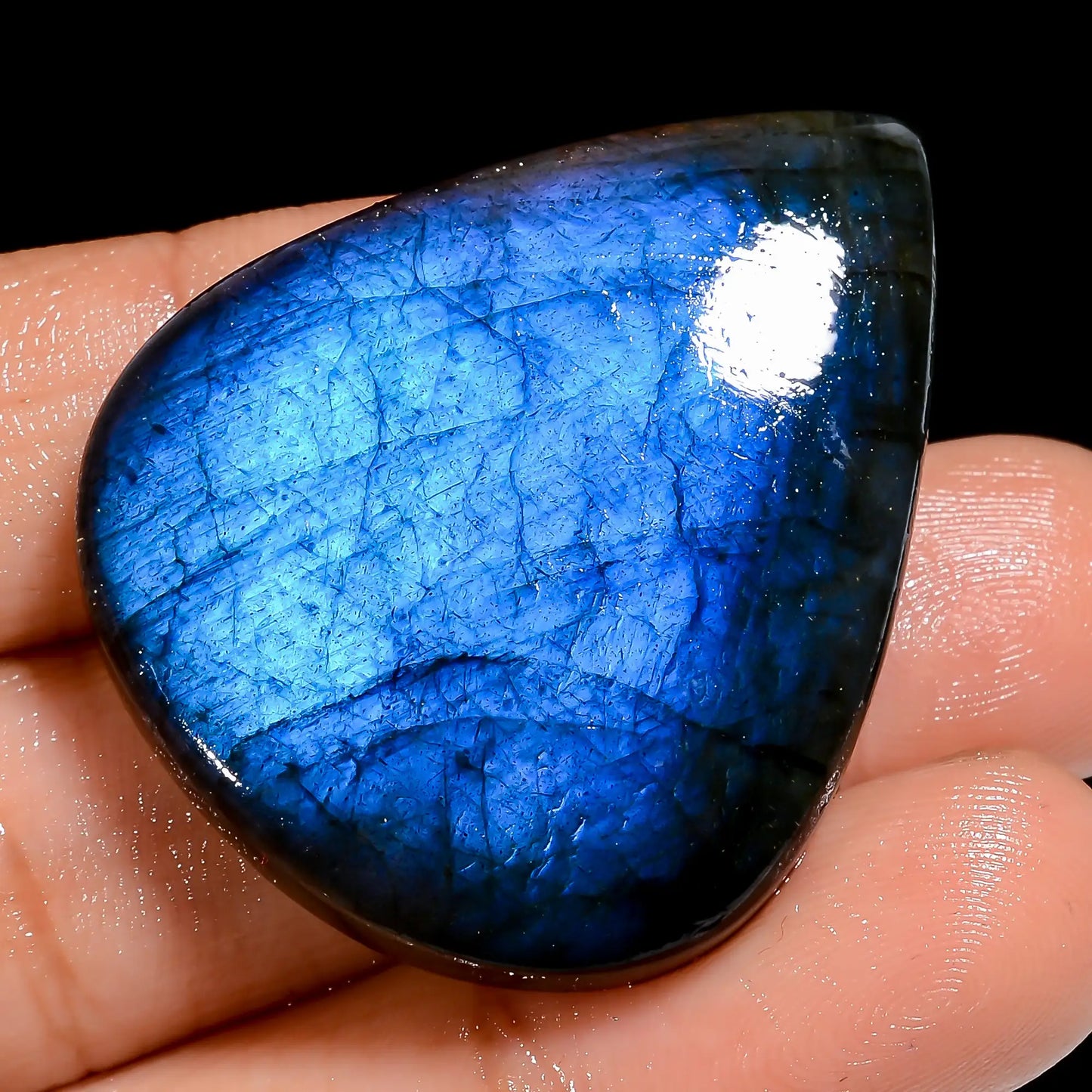 Classic Top Grade Quality 100% Natural Premium Blue Labradorite Pear Shape Cabochon Loose Gemstone For Making Jewelry 59.5 Ct. 37X30X7 mm V-6875