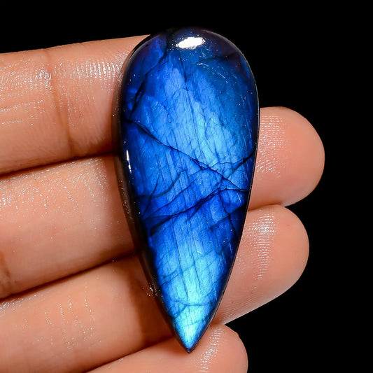 Dazzling Top Grade Quality 100% Natural Premium Blue Labradorite Pear Shape Cabochon Loose Gemstone For Making Jewelry 48.5 Ct. 42X19X7 mm V-6876