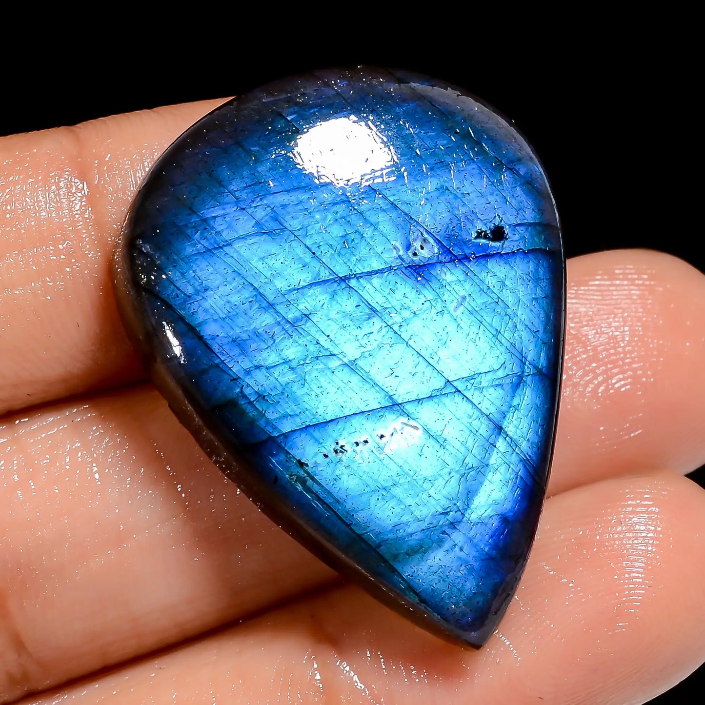 Gorgeous Top Grade Quality 100% Natural Premium Blue Labradorite Pear Shape Cabochon Loose Gemstone For Making Jewelry 50 Ct. 33X25X7 mm V-6881