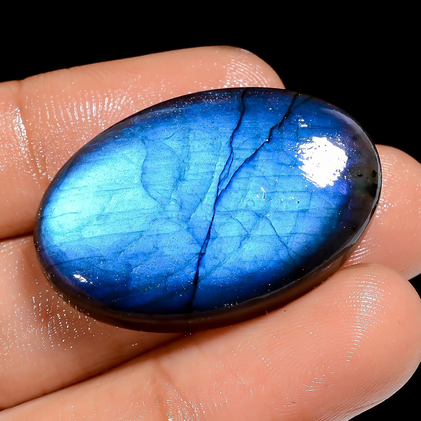 Unique Top Grade Quality 100% Natural Premium Blue Labradorite Oval Shape Cabochon Loose Gemstone For Making Jewelry 39.5 Ct. 32X21X6 mm V-6893