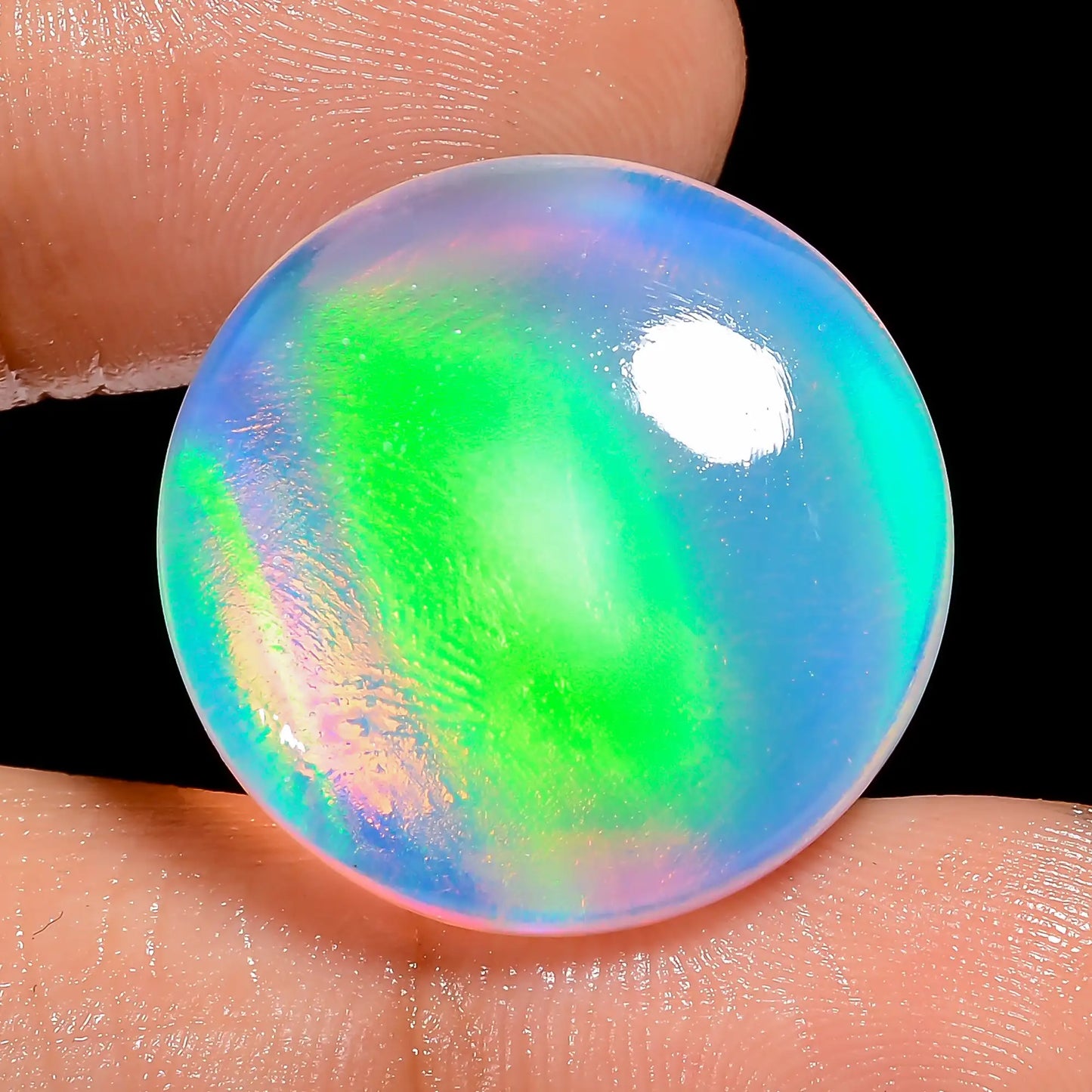 Beautiful Top Grade Quality Aurora Opal Round Shape Cabochon Loose Gemstone For Making Jewelry 22.5 Ct 23X23X5 mm V-6900