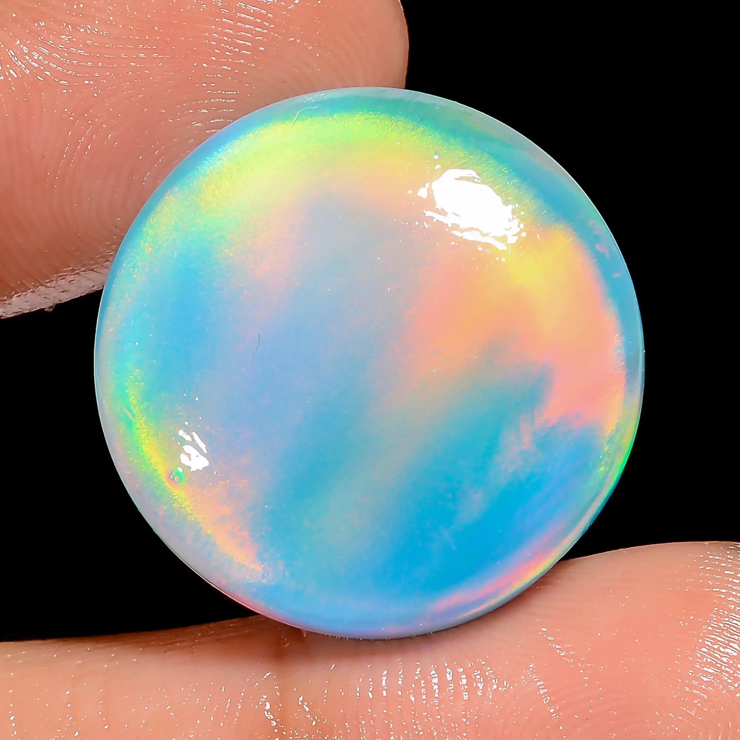 Classic Top Grade Quality Aurora Opal Round Shape Cabochon Loose Gemstone For Making Jewelry 27.5 Ct. 24X24X7 mm V-6917