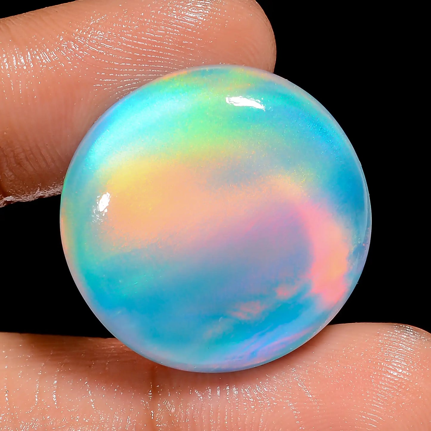 Elegant Top Grade Quality Aurora Opal Round Shape Cabochon Loose Gemstone For Making Jewelry 29 Ct. 24X24X7 mm V-6921