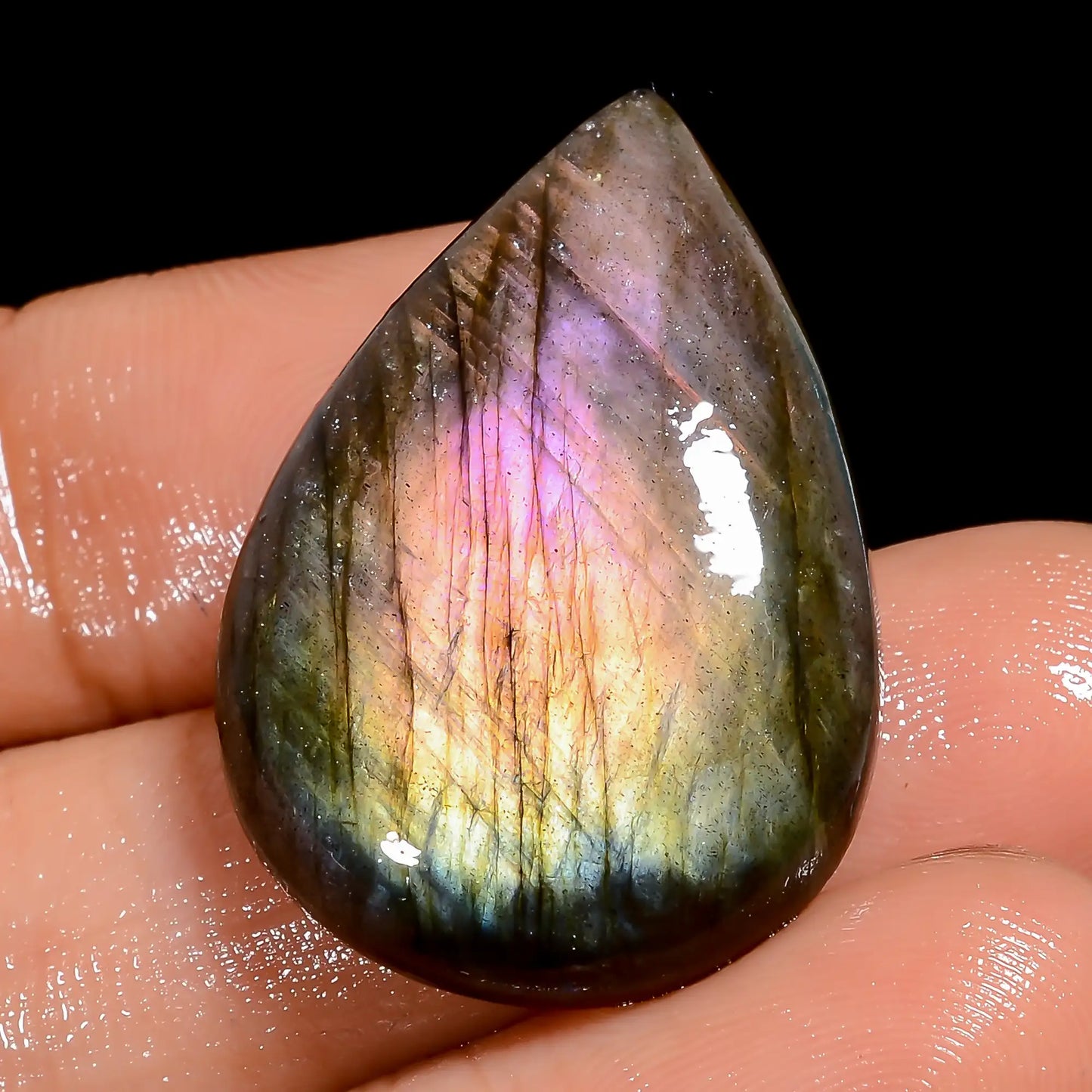 Amazing Top Grade Quality 100% Natural Golden Labradorite Pear Shape Cabochon Loose Gemstone For Making Jewelry 28.5 Ct. 29X20X6 mm V-6937