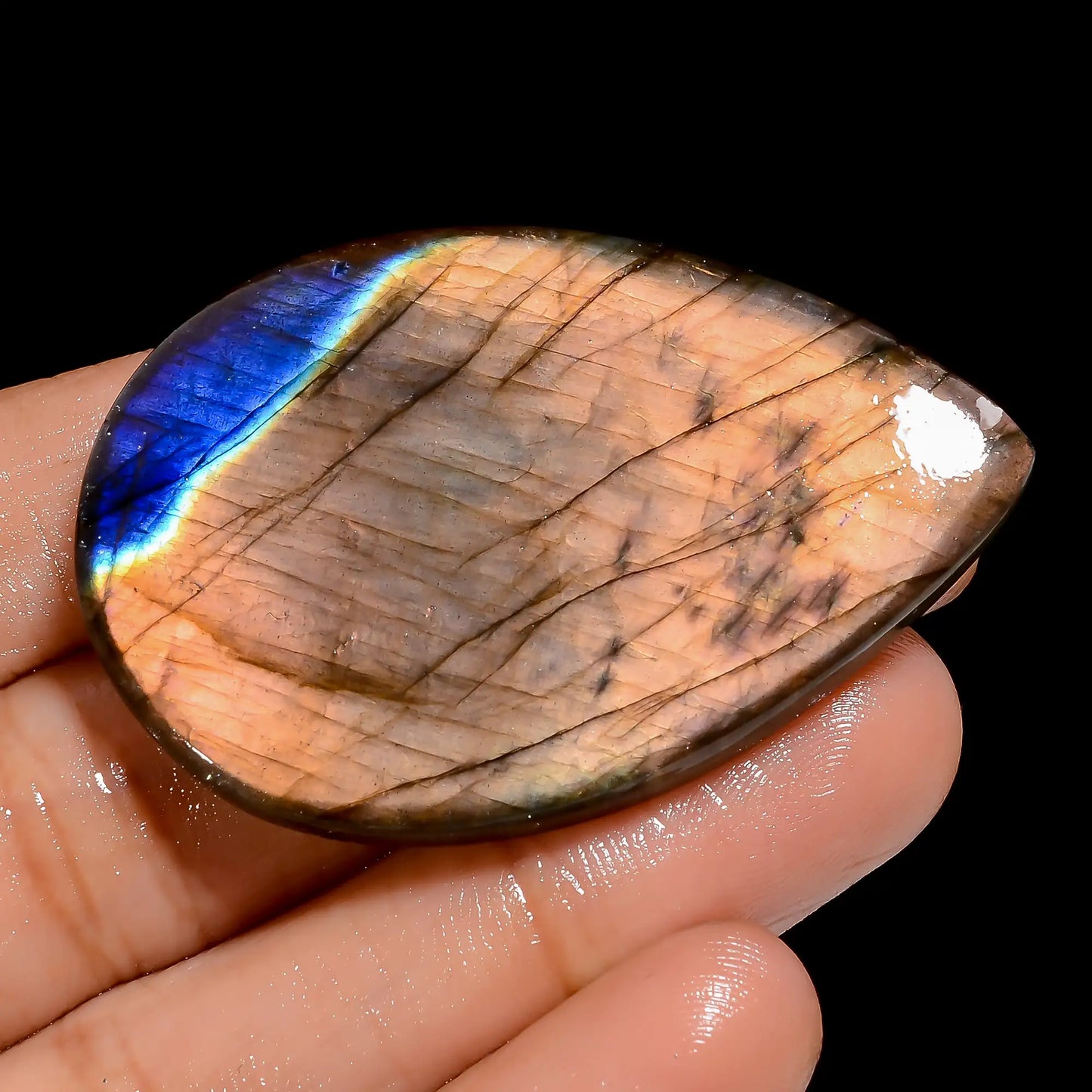 Amazing Top Grade Quality 100% Natural Golden Labradorite Pear Shape Cabochon Loose Gemstone For Making Jewelry 75 Ct. 48X31X5 mm V-6939