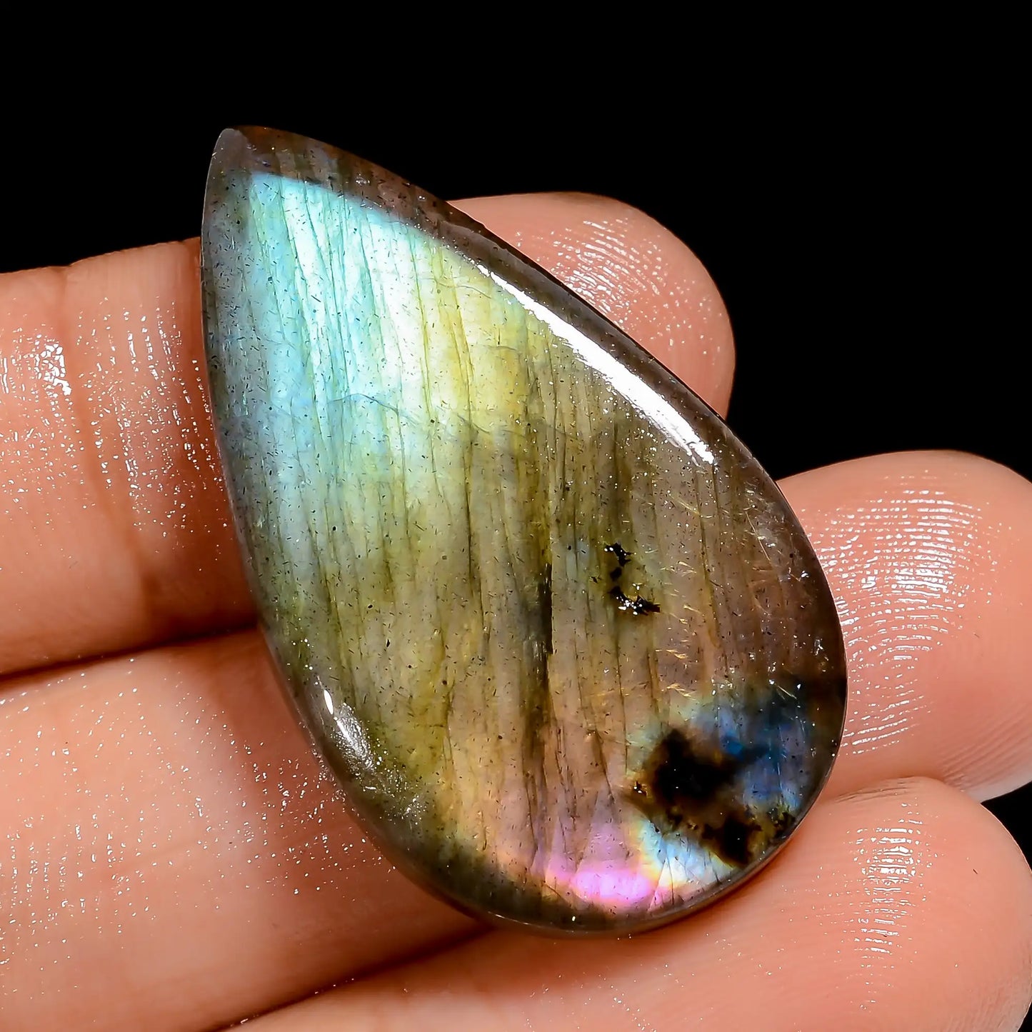 Dazzling Top Grade Quality 100% Natural Golden Labradorite Pear Shape Cabochon Loose Gemstone For Making Jewelry 34.5 Ct. 33X19X6 mm V-6944