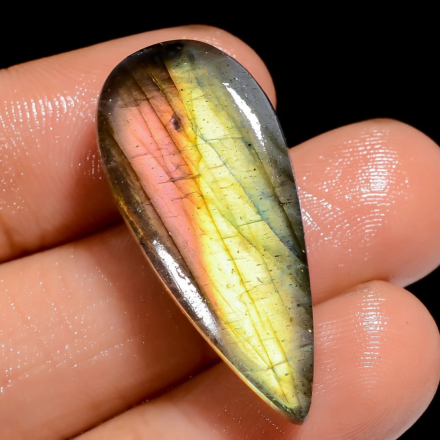 Fantastic Top Grade Quality 100% Natural Golden Labradorite Pear Shape Cabochon Loose Gemstone For Making Jewelry 26.5 Ct. 31X14X7 mm V-6948