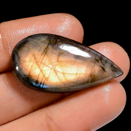 Gorgeous Top Grade Quality 100% Natural Golden Labradorite Pear Shape Cabochon Loose Gemstone For Making Jewelry 32 Ct. 33X17X7 mm V-6949