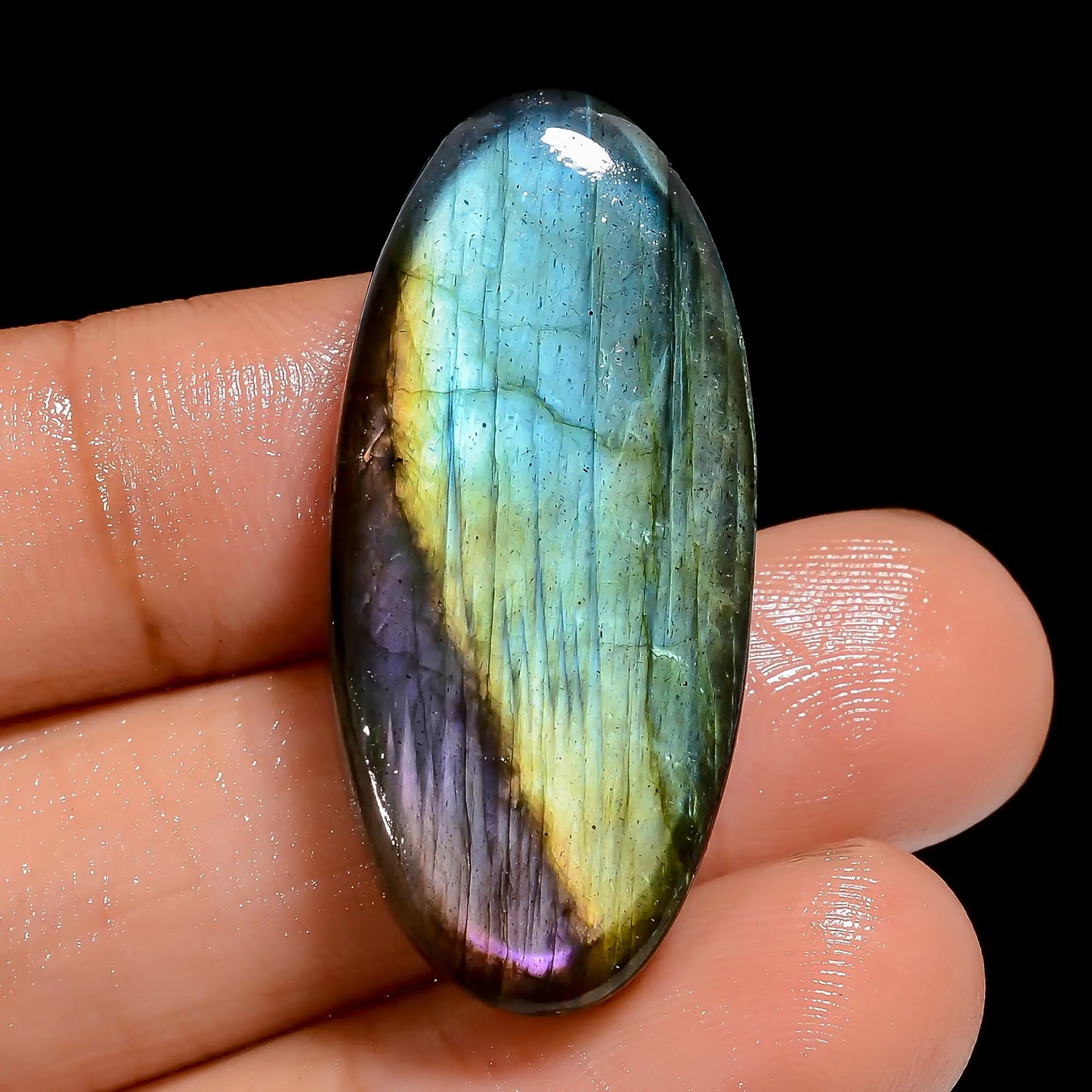 Amazing Top Grade Quality 100% Natural Golden Labradorite Oval Shape Cabochon Loose Gemstone For Making Jewelry 39.5 Ct. 35X16X7 mm V-6953