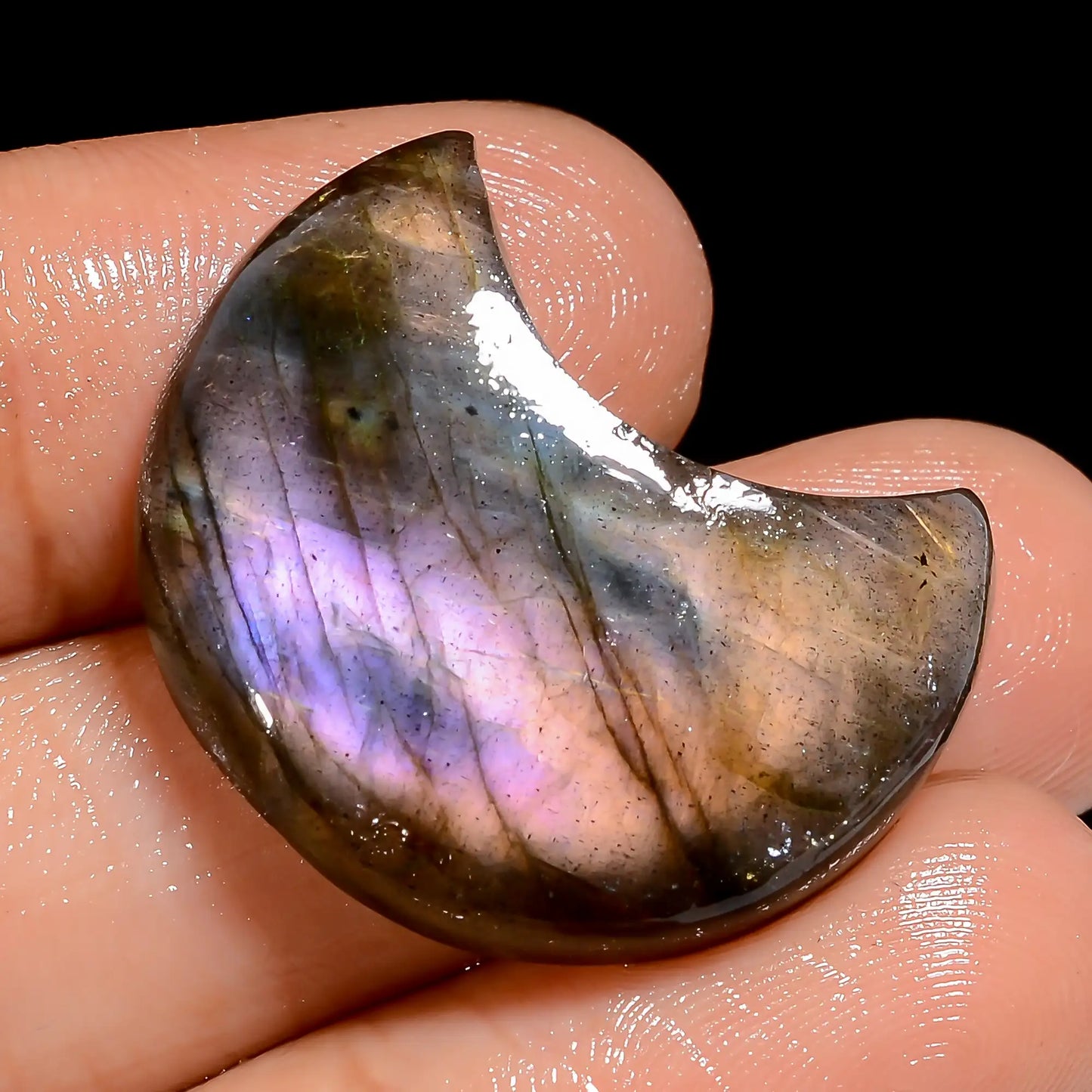 Superb Top Grade Quality 100% Natural Purple Labradorite Crescent Moon Shape Cabochon Gemstone For Making Jewelry 27 Ct. 25X20X6 mm V-6972