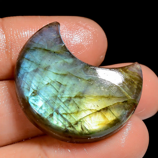 Stunning Top Grade Quality 100% Natural Golden Labradorite Crescent Moon Shape Cabochon Gemstone For Making Jewelry 40 Ct. 28X23X7 mm V-6973