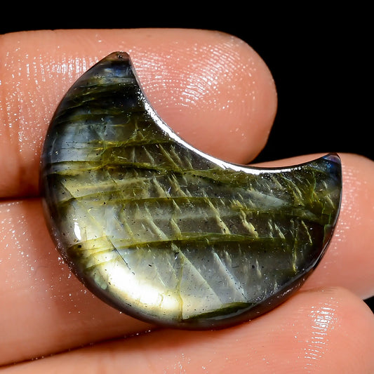 Supreme Top Grade Quality 100% Natural Golden Labradorite Crescent Moon Shape Cabochon Gemstone For Making Jewelry 25 Ct. 27X20X5 mm V-6974