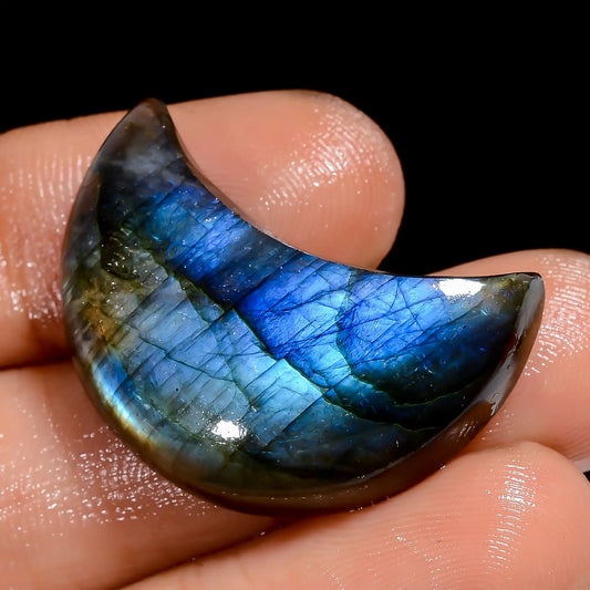 Terrific Top Grade Quality 100% Natural Blue Labradorite Crescent Moon Shape Cabochon Gemstone For Making Jewelry 29.5 Ct. 29X20X6 mm V-6976