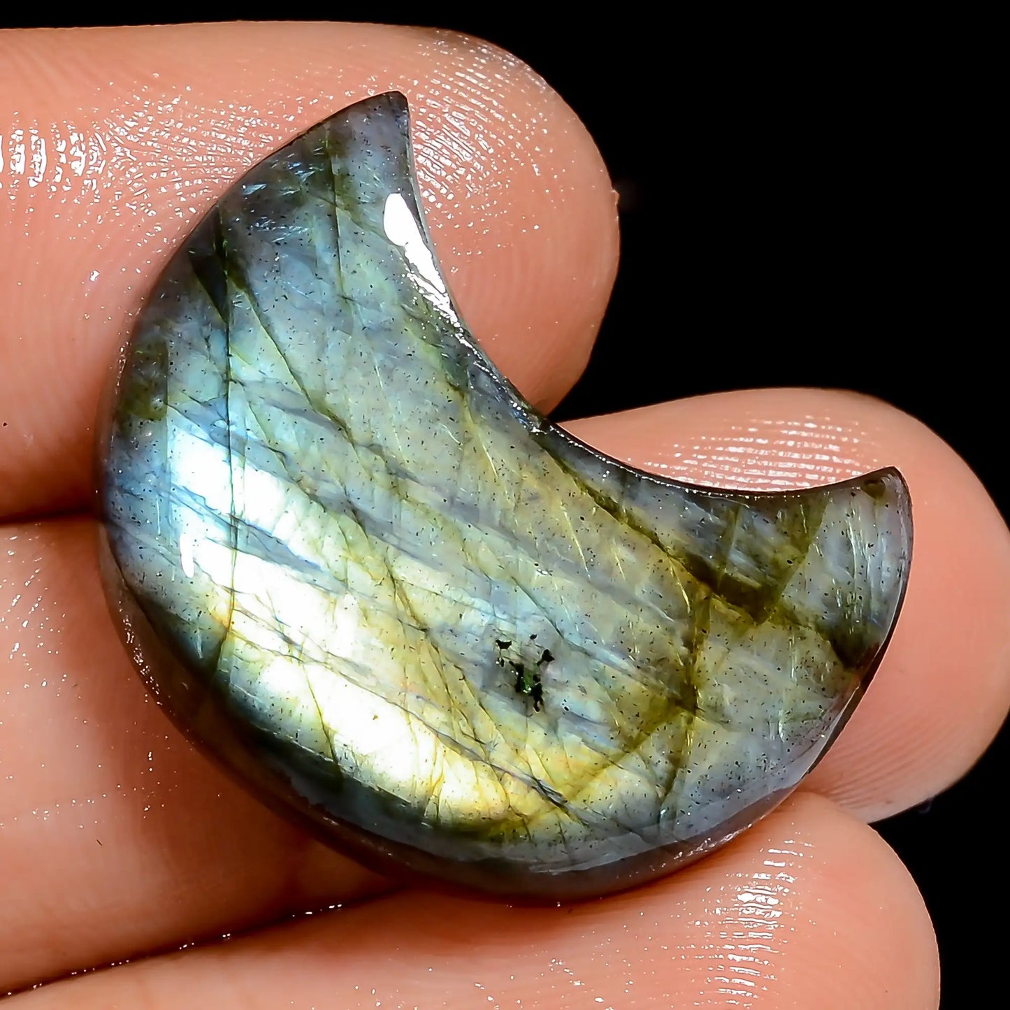 Amazing Top Grade Quality 100% Natural Golden Labradorite Crescent Moon Shape Cabochon Gemstone For Making Jewelry 24 Ct. 24X18X6 mm V-6981