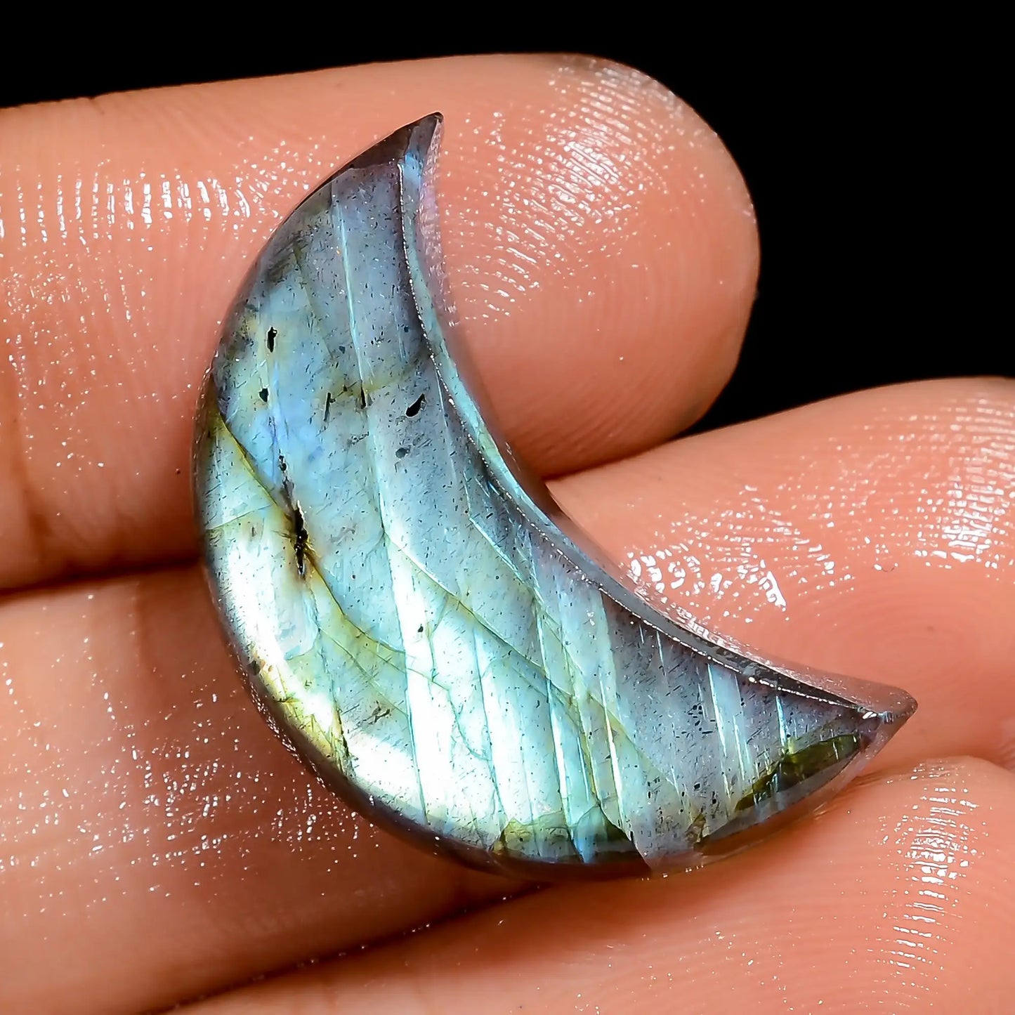 Attractive A One Quality 100% Natural Golden Labradorite Crescent Moon Shape Cabochon Gemstone For Making Jewelry 20.5 Ct. 24X15X7 mm V-6982