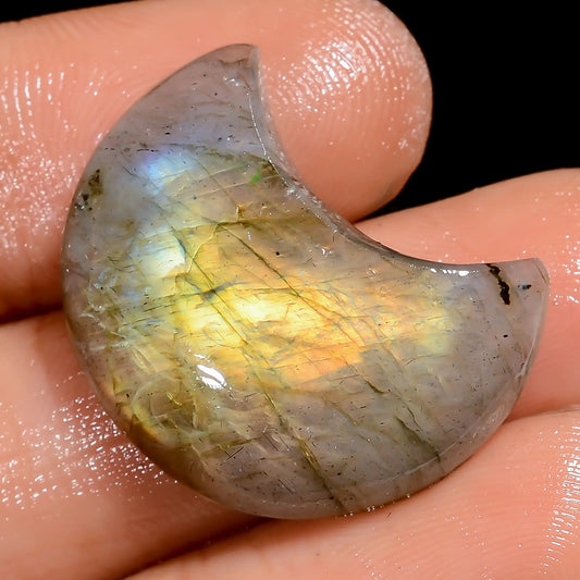 Awesome Top Grade Quality 100% Natural Golden Labradorite Crescent Moon Shape Cabochon Gemstone For Making Jewelry 18 Ct. 24X19X5 mm V-6983