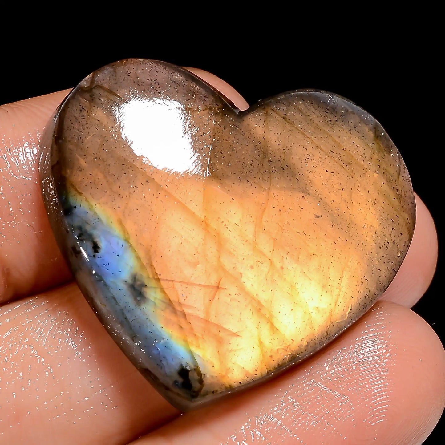 Amazing Top Grade Quality 100% Natural Golden Labradorite Heart Shape Cabochon Loose Gemstone For Making Jewelry 40 Ct. 26X29X6 mm V-6997