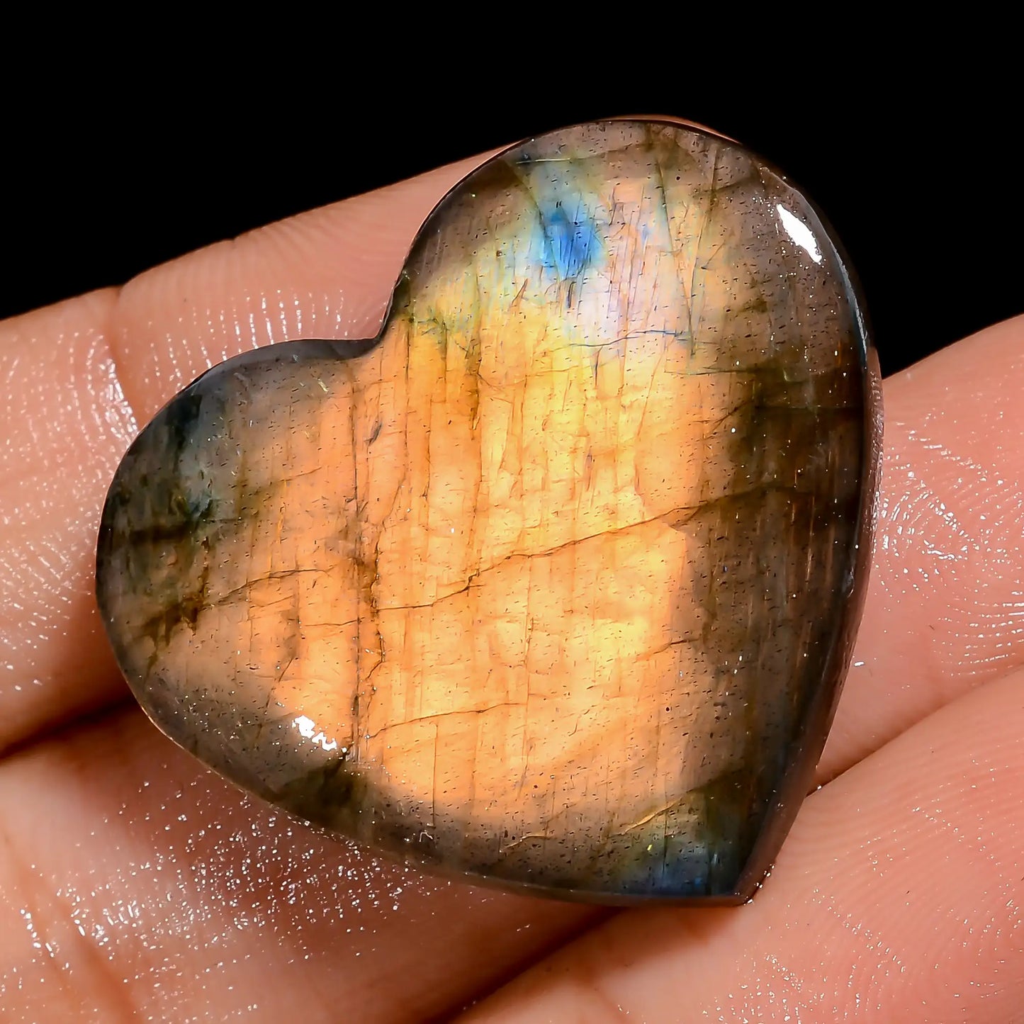 Attractive Top Grade Quality 100% Natural Golden Labradorite Heart Shape Cabochon Loose Gemstone For Making Jewelry 34.5 Ct 26X29X5 mm V-6998