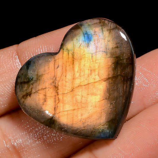 Attractive Top Grade Quality 100% Natural Golden Labradorite Heart Shape Cabochon Loose Gemstone For Making Jewelry 34.5 Ct 26X29X5 mm V-6998