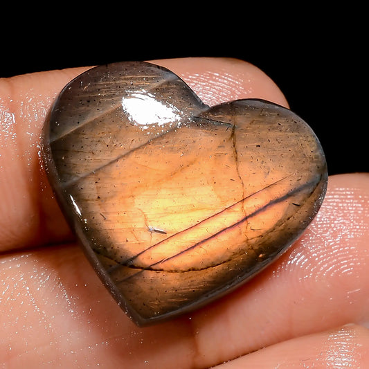 Beautiful Top Grade Quality 100% Natural Golden Labradorite Heart Shape Cabochon Loose Gemstone For Making Jewelry 25.5 Ct 21X24X5 mm V-7000