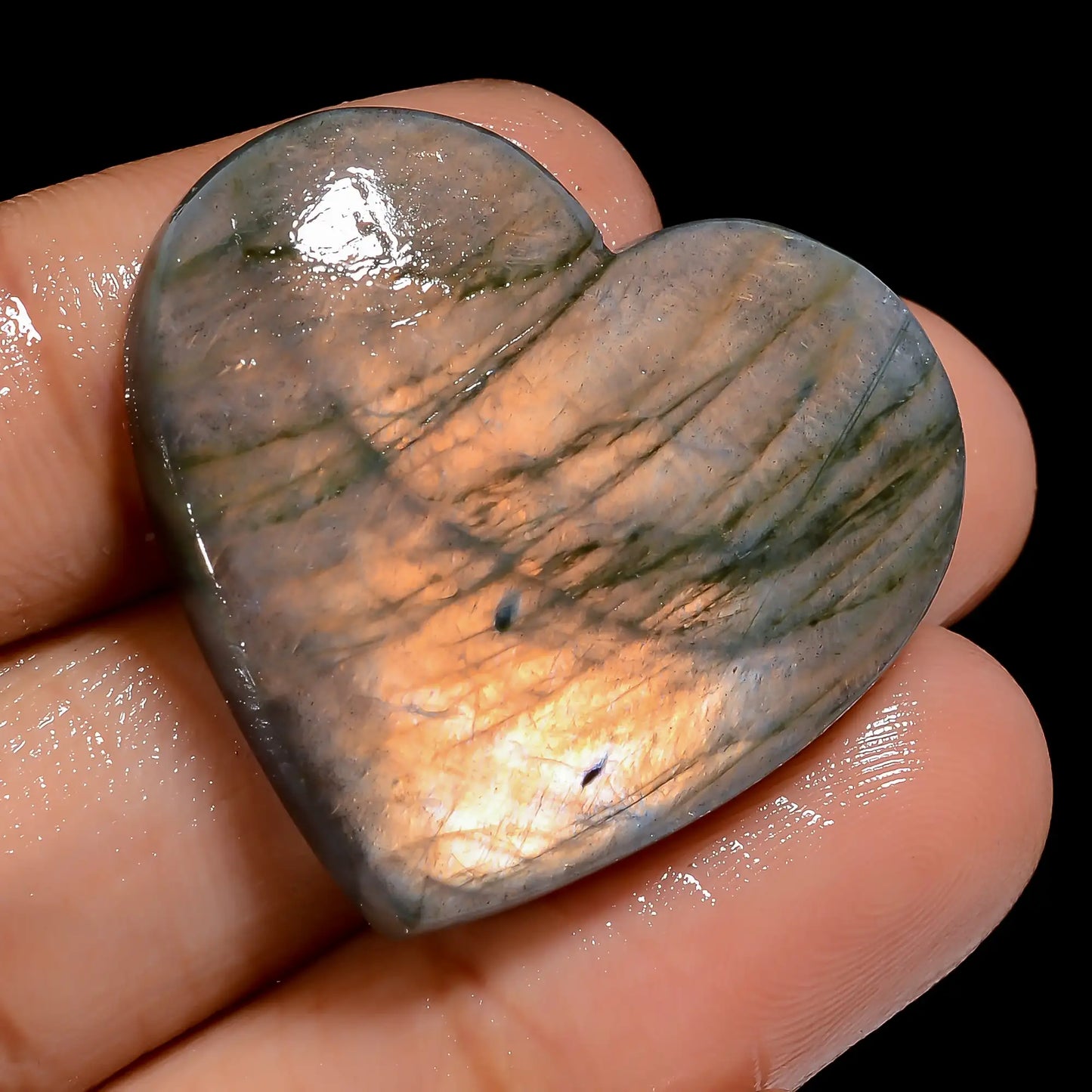 Excellent Top Grade Quality 100% Natural Labradorite Heart Shape Cabochon Loose Gemstone For Making Jewelry 38.5 Ct. 27X30X4 mm V-7007