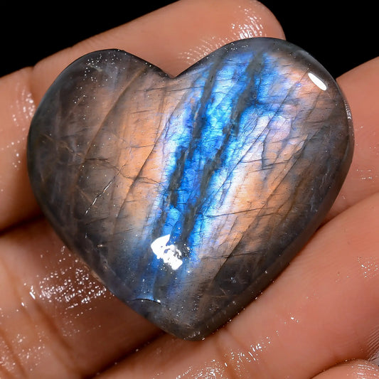 Elegant Top Grade Quality 100% Natural Labradorite Heart Shape Cabochon Loose Gemstone For Making Jewelry 40 Ct. 26X30X5 mm V-7009