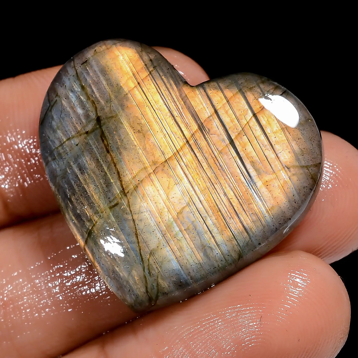 Splendid Top Grade Quality 100% Natural Labradorite Heart Shape Cabochon Loose Gemstone For Making Jewelry 38 Ct. 25X27X5 mm V-7018