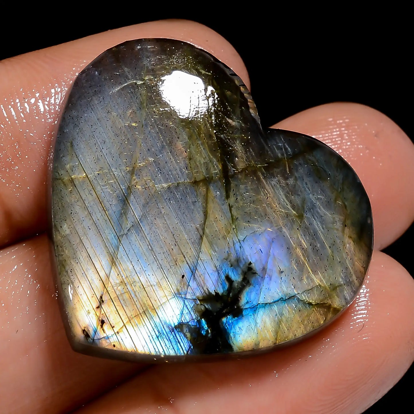 Attractive Top Grade Quality 100% Natural Labradorite Heart Shape Cabochon Loose Gemstone For Making Jewelry 41 Ct. 26X28X5 mm V-7027