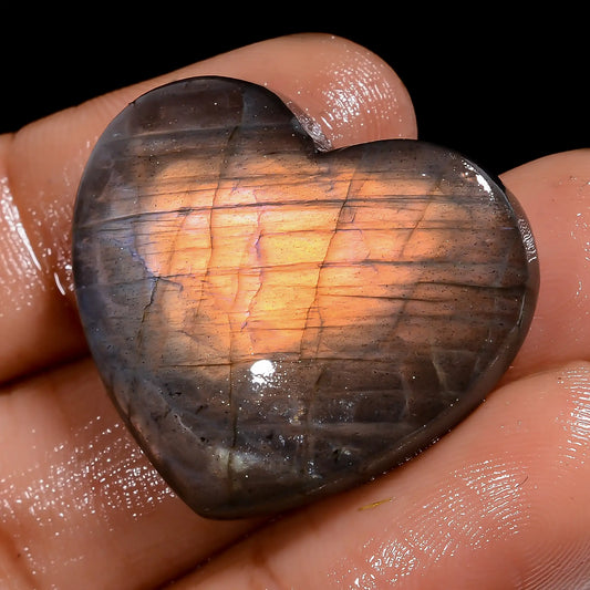 Dazzling Top Grade Quality 100% Natural Labradorite Heart Shape Cabochon Loose Gemstone For Making Jewelry 37.5 Ct. 24X27X5 mm V-7031