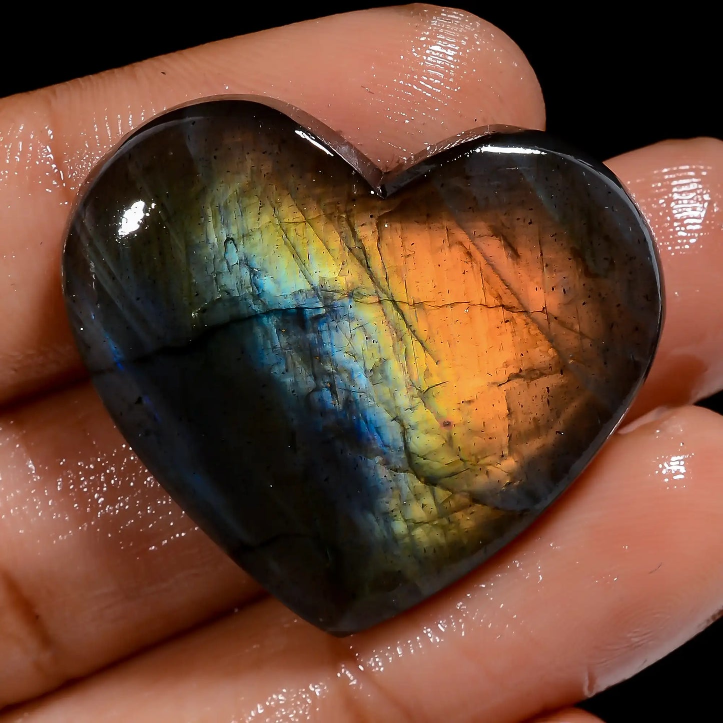 Elegant Top Grade Quality 100% Natural Labradorite Heart Shape Cabochon Loose Gemstone For Making Jewelry 43 Ct. 26X30X5 mm V-7034