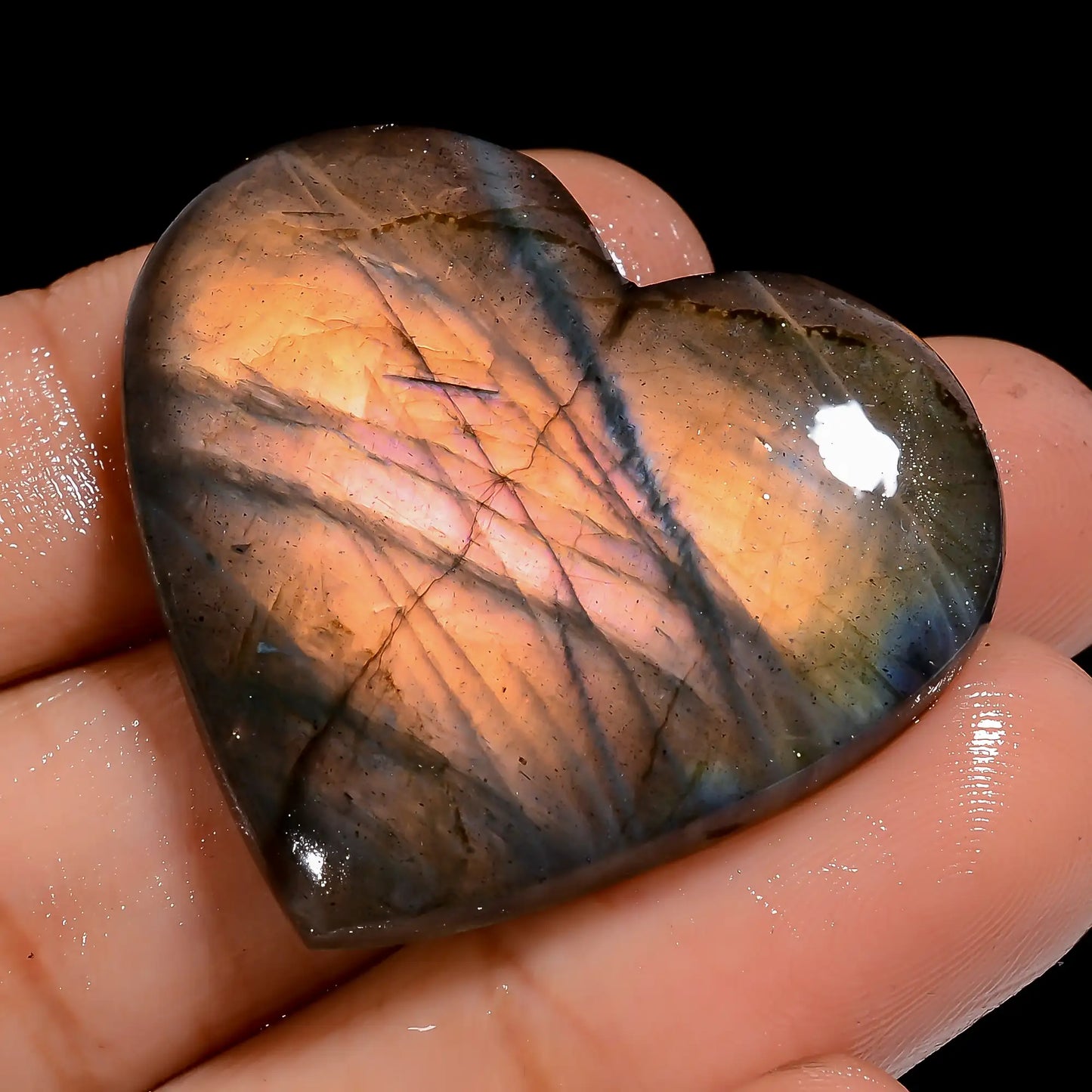 Gorgeous Top Grade Quality 100% Natural Labradorite Heart Shape Cabochon Loose Gemstone For Making Jewelry 48 Ct. 29X33X5 mm V-7037