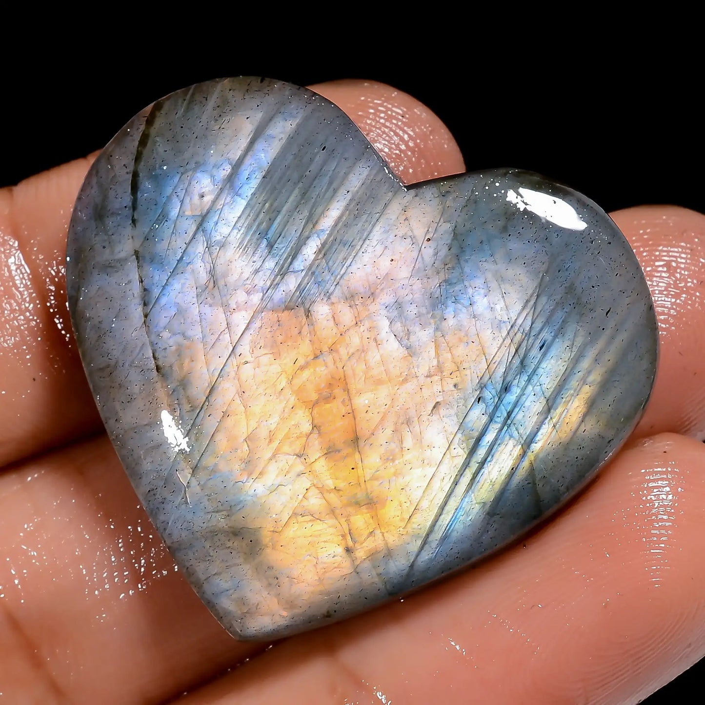 Supreme Top Grade Quality 100% Natural Labradorite Heart Shape Cabochon Loose Gemstone For Making Jewelry 45.5 Ct. 28X32X5 mm V-7044