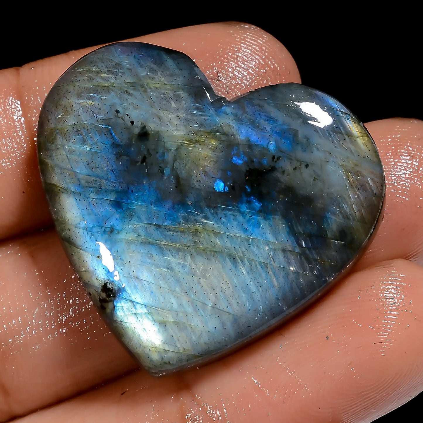 Elegant Top Grade Quality 100% Natural Labradorite Heart Shape Cabochon Loose Gemstone For Making Jewelry 47.5 Ct. 27X30X6 mm V-7056