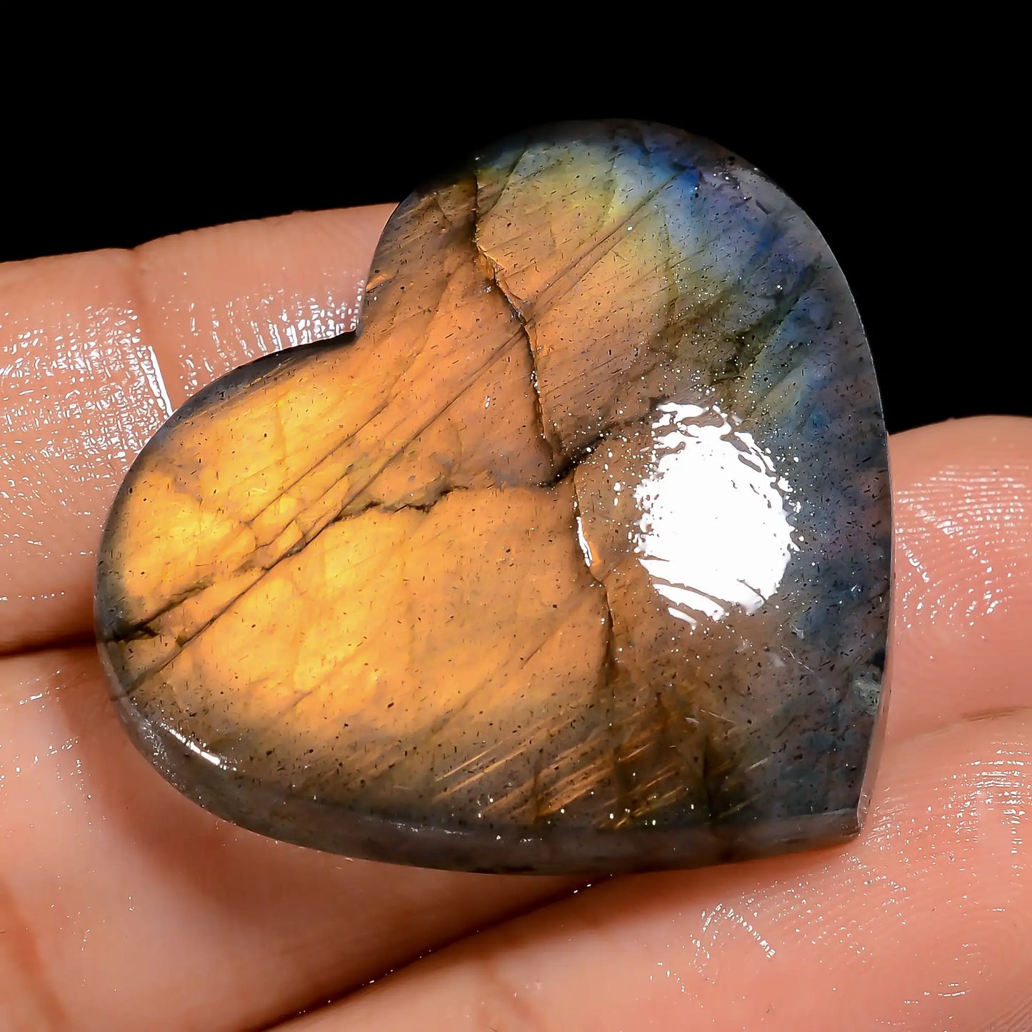 Superb Top Grade Quality 100% Natural Labradorite Heart Shape Cabochon Loose Gemstone For Making Jewelry 47.5 Ct. 26X30X5 mm V-7066