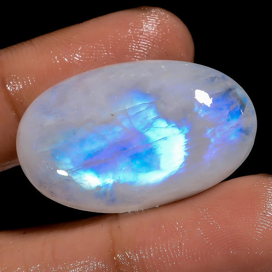 Fantastic Top Grade Quality 100% Natural Rainbow Moonstone Oval Shape Cabochon Loose Gemstone For Making Jewelry 38.5 Ct. 29X18X6 mm V-7082