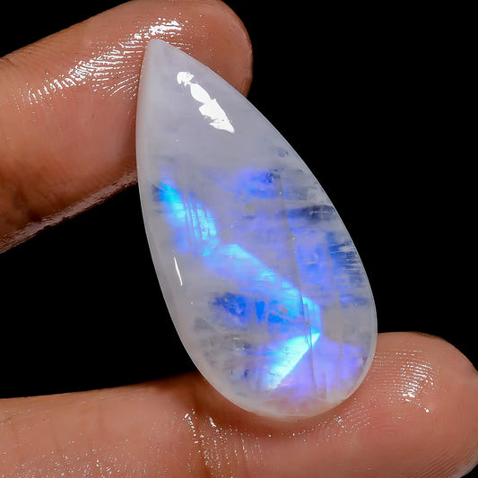 Gorgeous Top Grade Quality 100% Natural Rainbow Moonstone Pear Shape Cabochon Loose Gemstone For Making Jewelry 29.5 Ct. 33X16X5 mm V-7083