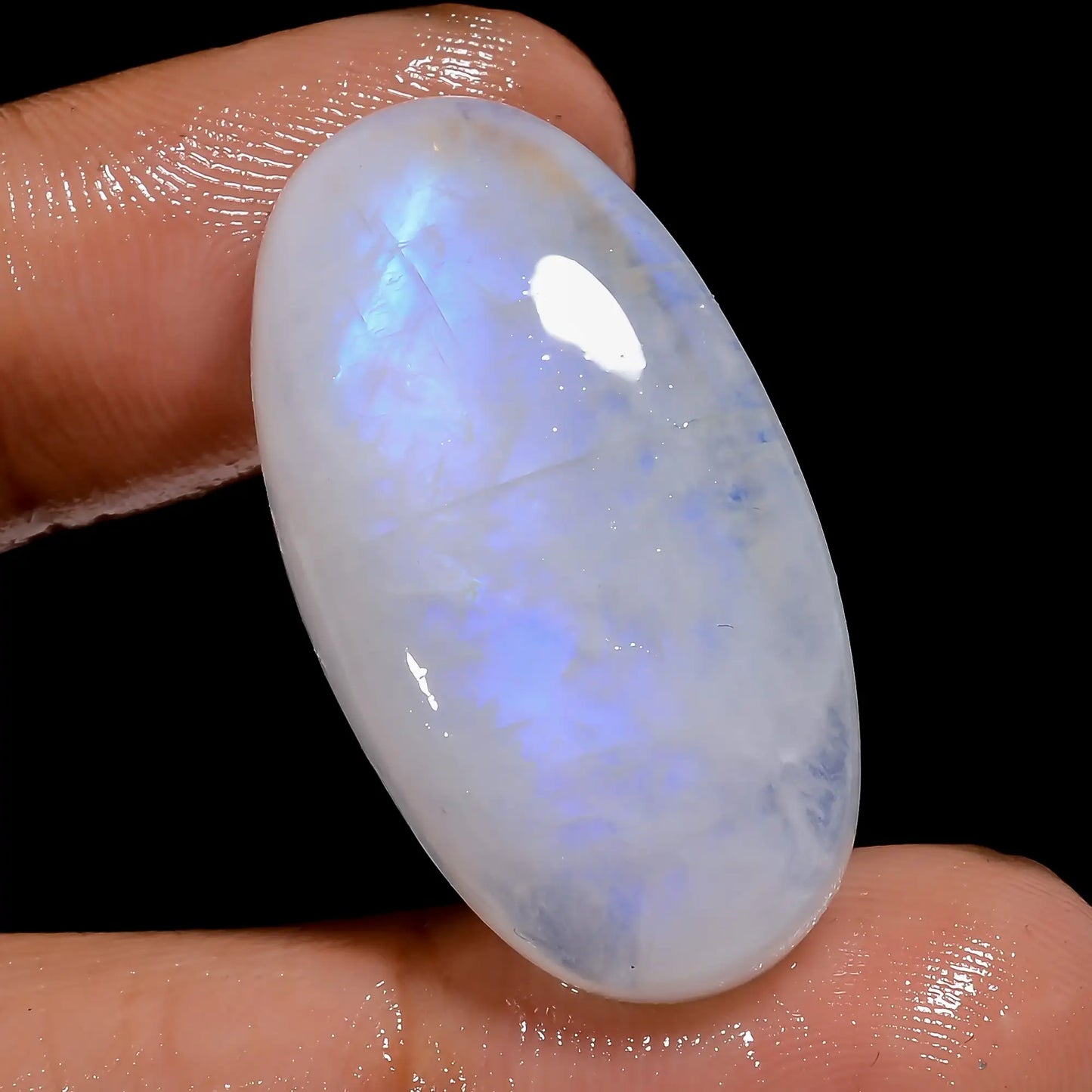 Immaculate Top Grade Quality 100% Natural Rainbow Moonstone Oval Shape Cabochon Loose Gemstone For Making Jewelry 38.5 Ct. 30X16X7 mm V-7084