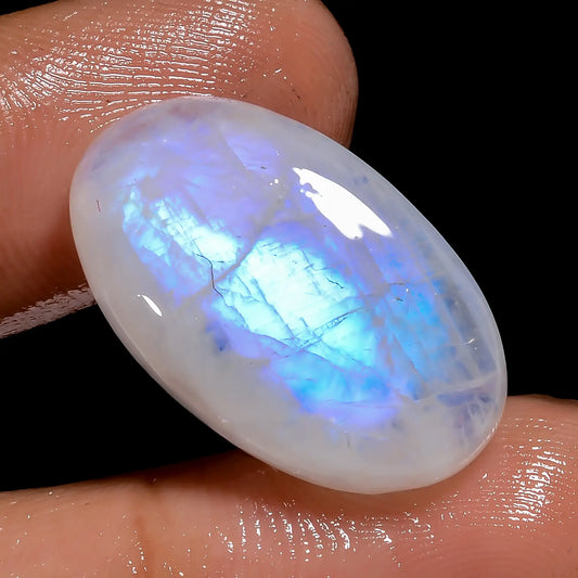 Splendid Top Grade Quality 100% Natural Rainbow Moonstone Oval Shape Cabochon Loose Gemstone For Making Jewelry 18 Ct. 22X13X5 mm V-7089