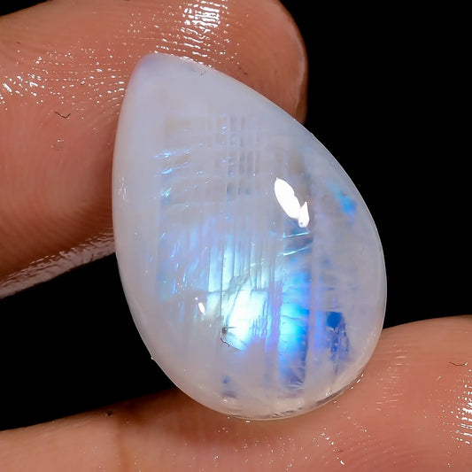 Supreme Top Grade Quality 100% Natural Rainbow Moonstone Pear Shape Cabochon Loose Gemstone For Making Jewelry 16 Ct. 21X13X6 mm V-7092