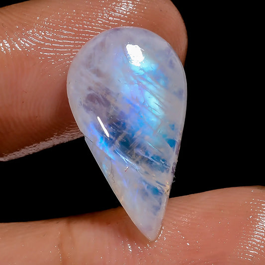 Terrific Top Grade Quality 100% Natural Rainbow Moonstone Pear Shape Cabochon Loose Gemstone For Making Jewelry 10 Ct. 19X10X5 mm V-7094