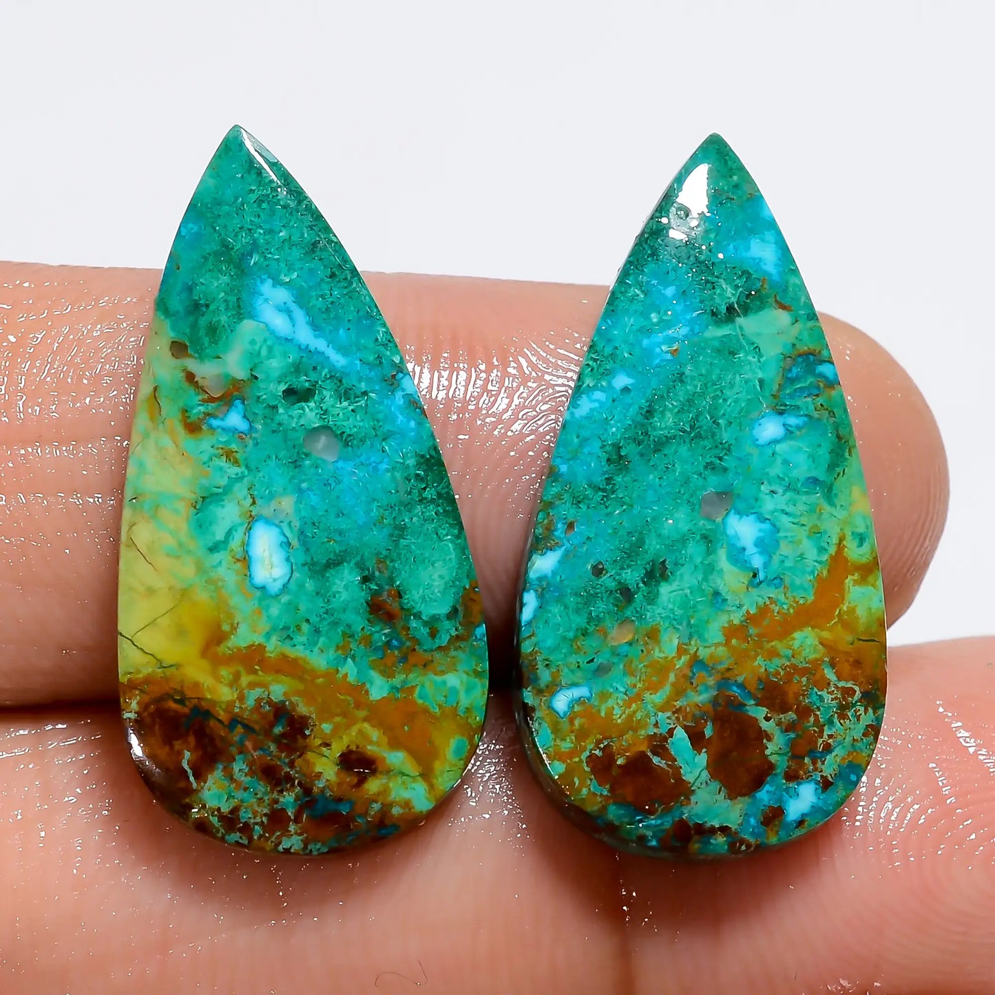 Amazing Top Grade Quality 100% Natural Australian Chrysocolla Pear Shape Cabochon Gemstone Pair For Making Earrings 17.5 Ct 24X12X2 mm V-7140