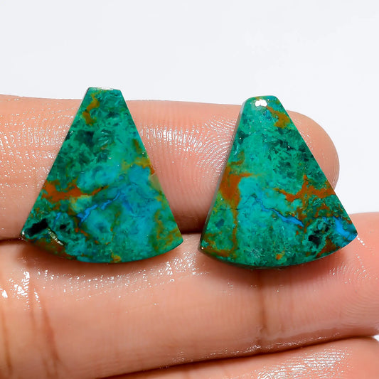 Attractive A One Quality 100% Natural Australian Chrysocolla Fancy Shape Cabochon Gemstone Pair For Making Earrings 16 Ct. 18X17X2 mm V-7141