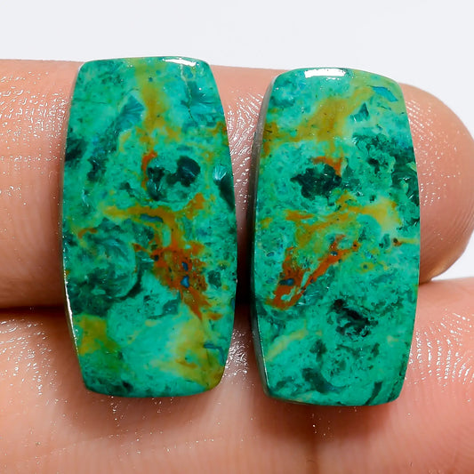 Awesome A One Quality 100% Natural Australian Chrysocolla Radiant Shape Cabochon Gemstone Pair For Making Earrings 14.5 Ct. 19X9X3 mm V-7142